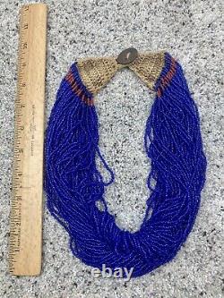 Antique Vintage 1900s Authentic Konyak Naga Cobalt Blue Glass Bead Necklace