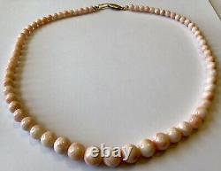Antique Vintage Angel Skin Coral Graduated Bead Necklace