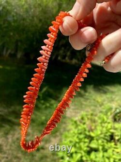 Antique Vintage Art Deco Carved Undyed Red Coral Bead Necklace