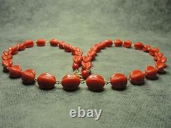Antique Vintage Art Deco Czech Bohemian Melon Red Coral Glass Bead Necklace Rare