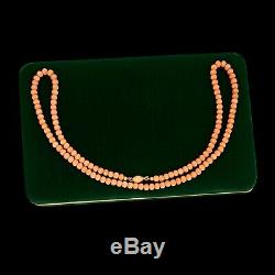 Antique Vintage Art Nouveau 14k Gold Carved Salmon Coral Womens Beaded Necklace