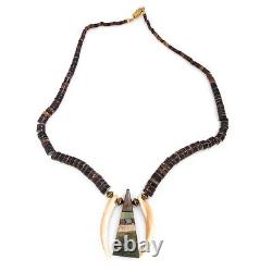 Antique Vintage Brass Native Santo Domingo Pueblo Inlay Heishi Necklace 63.8g