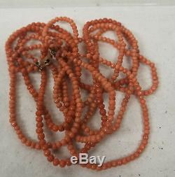 Antique Vintage Coral Bead Necklace Small Beads 14k Gold Red Salmon