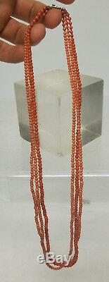 Antique Vintage Coral Bead Necklace Small Beads 14k Gold Red Salmon
