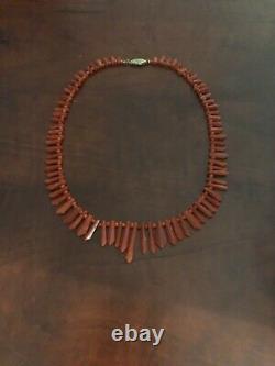 Antique Vintage Coral Carved Bead Necklace Drops Victorian Deco 14k GF 15 undye