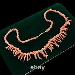 Antique Vintage Deco 14k Gold Filled GF Salmon Branch Coral Bead Necklace 16.6g