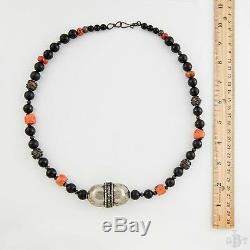 Antique Vintage Deco Sterling Silver Chinese Salmon Coral Bead Estate Necklace