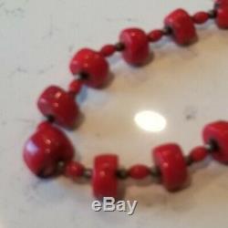 Antique Vintage HUGE Natural Red Coral Beads Sterling Silver 925 Necklace Strand