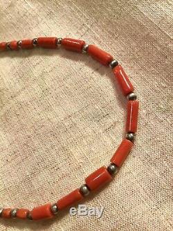 Antique Vintage Natural Coral Beads & Silver Coral American Indian Necklace