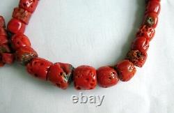 Antique Vintage Natural Red Coral Bead Necklace 62.5g