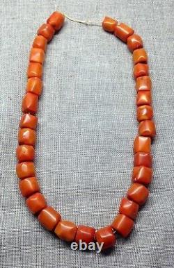 Antique Vintage Necklace Natural Tibetan Chinese Red Coral 117,6g Beads Old