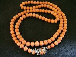 Antique Vintage Not Dyed Natural Large Coral Long 7mm Bead Necklace 40 Grams