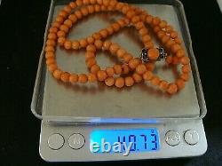 Antique Vintage Not Dyed Natural Large Coral Long 7mm Bead Necklace 40 Grams