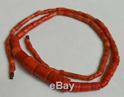 Antique Vintage Old Natural Salmon Undyed Coral Beads Necklace Russian 56.37 g