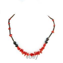 Antique Vintage Sterling Coin Silver Native Navajo Branch Coral Beaded Necklace