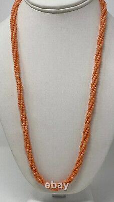 Antique Vintage Stunning CORAL Seed Bead multi strand NECKLACE 14K GOLD ACCENTS