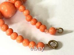Antique Vintage Victorian Edwardian real coral beads necklace gold clasp 20 gram