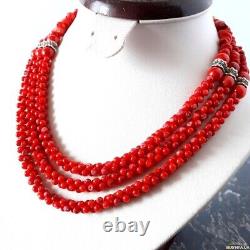 Antique Vintage Womens Jewelry Necklace Beaded Natural Coral Dyed cm 3 rows