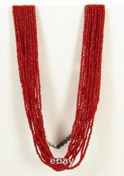 Antique Vtg Native American Navajo Tiny Red Coral 10 Strand Bead Necklace