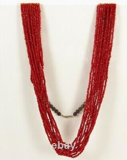 Antique Vtg Native American Navajo Tiny Red Coral 10 Strand Bead Necklace