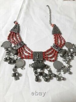 Antique Yemeni necklace silver & coral Bedouin Jewish Handmade 120 gram