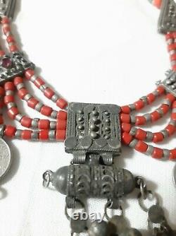 Antique Yemeni necklace silver & coral Bedouin Jewish Handmade 120 gram