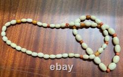 Antique bone amber and coral bead necklace