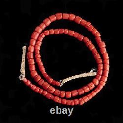 Antique coral, Ethnic necklace with natural unpainted beads. Mediterranean coral