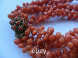 Antique jewellery coral beads choker necklace three row lovely Victorian clasp