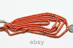 Antique natural Coral bead necklace 136 gr + silver. NATURAL Undyed Lot