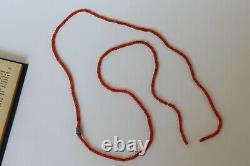 Antique natural Coral bead necklace 24.5 gr + silver. NATURAL Undyed Lot + BOX