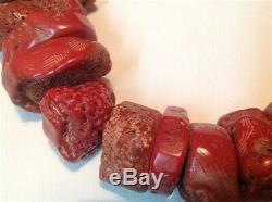 Antique natural Coral beads Chinese red color old necklace 489 gram (m924)