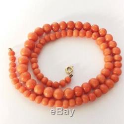 Antique natural Untreated Salmon Coral Beads Necklace 18 Inch Graduated 31 grams