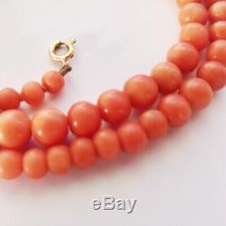 Antique natural Untreated Salmon Coral Beads Necklace 18 Inch Graduated 31 grams