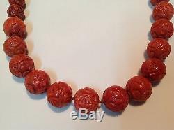 Antique natural carved Coral round beads Chinese salmon necklace 204 gram m1124