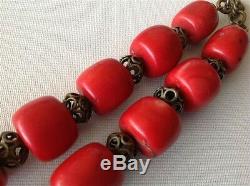 Antique natural color Coral and silver beads Chinese necklace 220 gram (m1030)