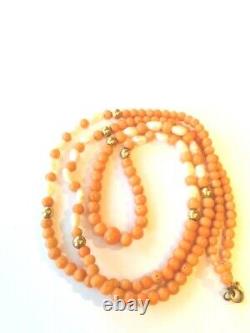 Antique necklace 9ct gold genuine CORAL beads necklace freshwater pearls