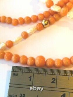 Antique necklace 9ct gold genuine CORAL beads necklace freshwater pearls