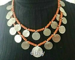 Antique necklace austria hungary beads corals coins national ukrainian zgardy
