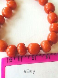 Antique necklace genuine CORAL beads necklace crystal spacers 34g silver clasp