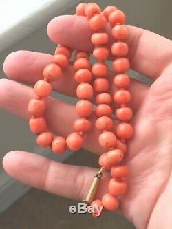 Antique necklace genuine CORAL beads necklace restrung 39g