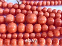 Antique old natural salmon red coral necklace gold clasp