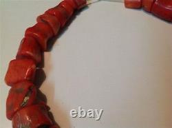 Antique original red natural Coral beads Chinese old necklace 160.4 gram (m761)
