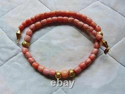 Antique pink coral necklace, Yemen coral. Untreated, 34 g, gold beads