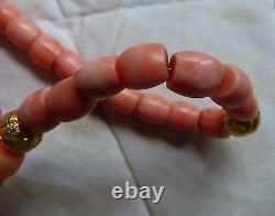 Antique pink coral necklace, Yemen coral. Untreated, 34 g, gold beads