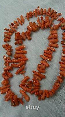 Antique undyed natural salmon branch coral beads necklace 110 g needs restrung