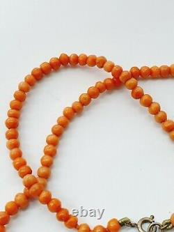 Art Deco 1930s Salmon Natural Coral Beaded Necklace 12.8gr