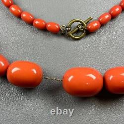 Art Deco Coral Red Beads Antique Vintage Original WIRE STRUNG Graduated Beads