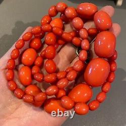 Art Deco Coral Red Beads Antique Vintage Original WIRE STRUNG Graduated Beads