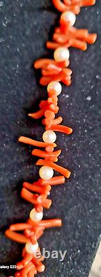 Art Deco Mikimoto Akoya Pearl & Natural South Sea Red Branch Coral Necklace